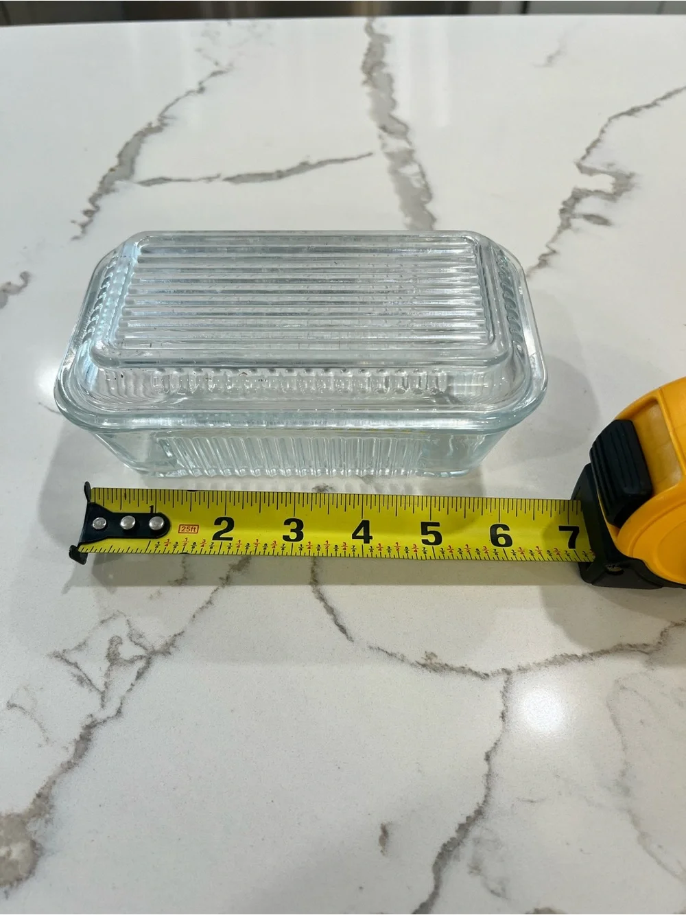 Vintage Pasabahce Clear Ribbed Glass Butter Dish With Lid ~ Refrigerator Storage